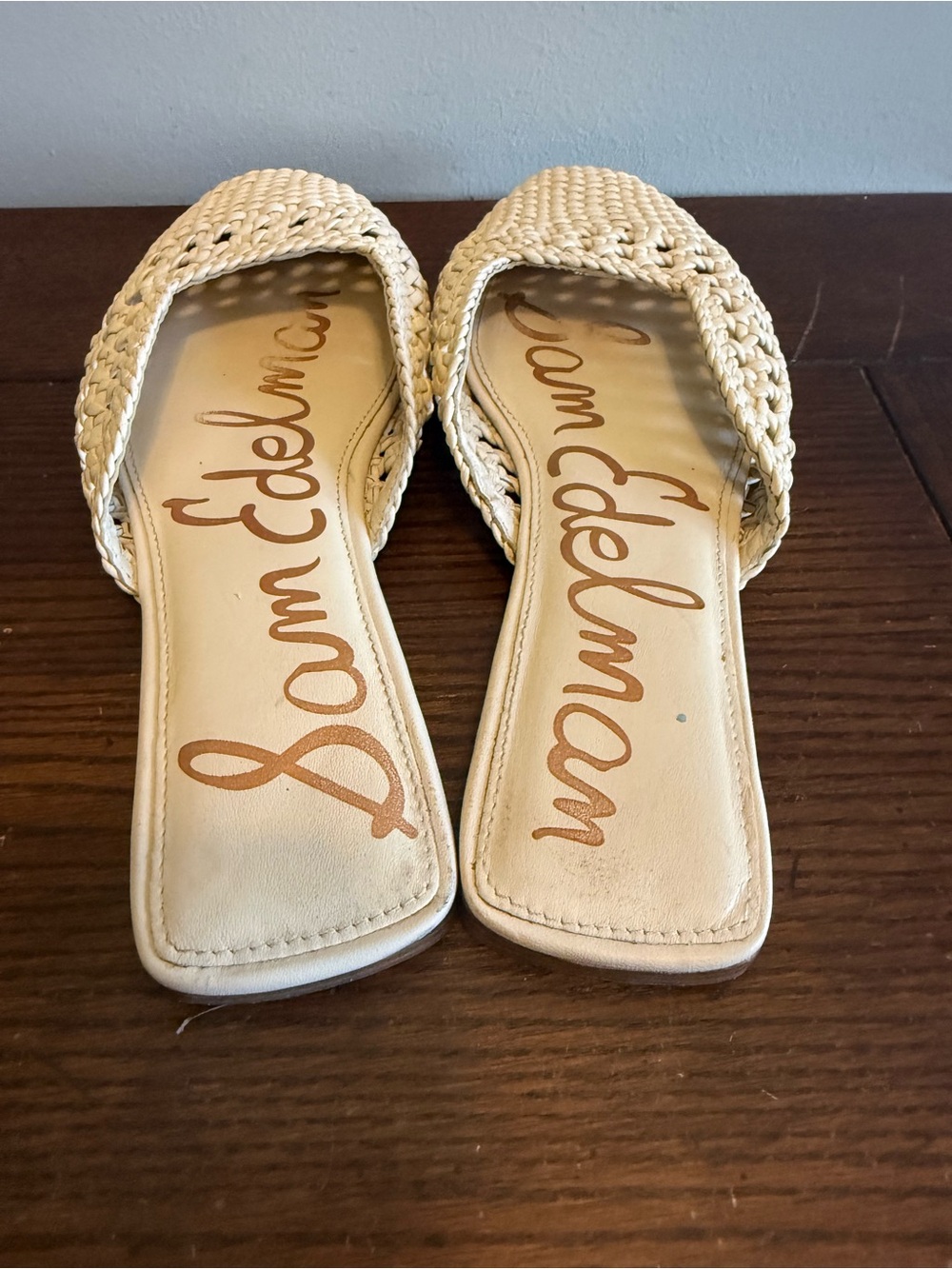 Sam Edelman Nola Cream Woven Square-Toe Slide Mules - Picture 6 of 7